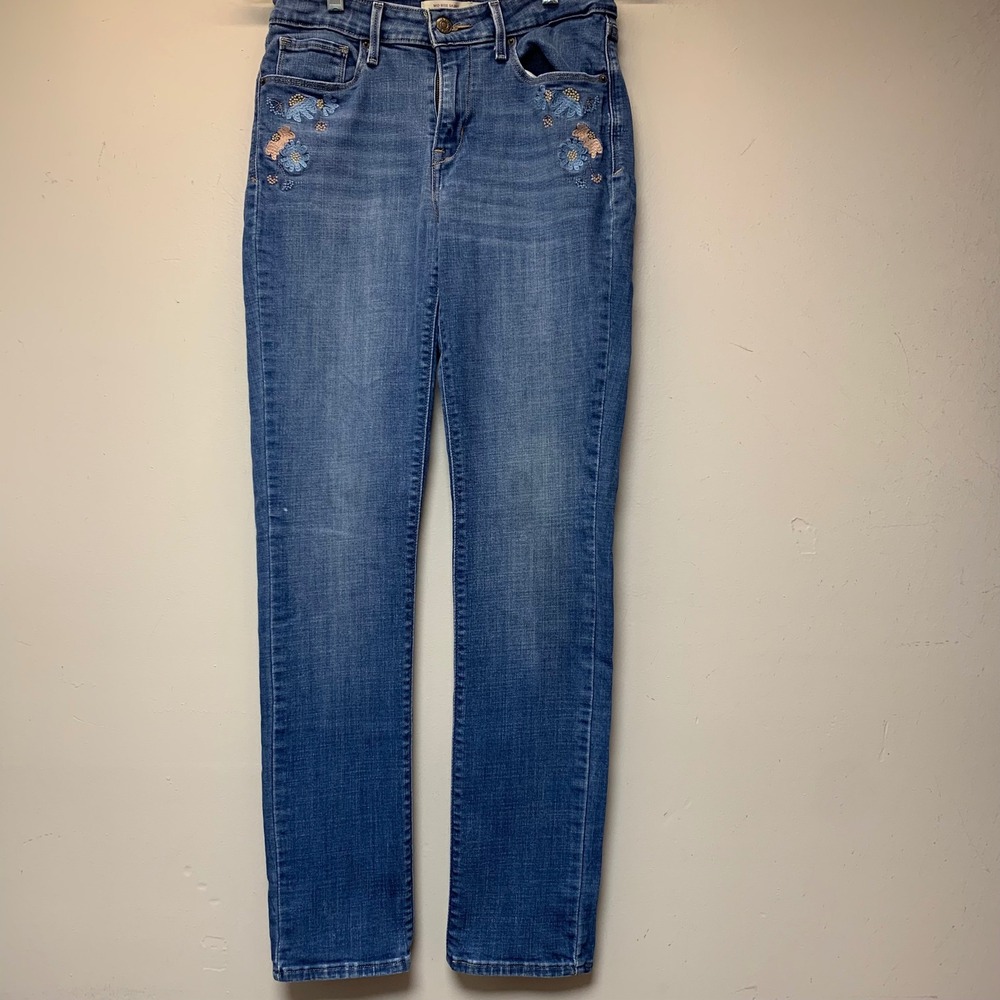 Levi's Mid Rise Skinny Jeans Womens 29 Blue Excellent Floral Embroidered Stretch